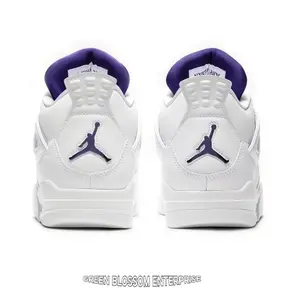 White & Metallic Purple Leather & Mesh High-Top Retro Basketball Sneakers | Classic Streetwear Design for Daily Wear & Sports Men/Women