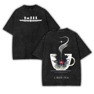 Helldivers 'A cup of liber-tea' Front and Back Washed T-Shirt Oversize Unisex, Double Printed Survival Horror Streetwear Game Merch Gift For Fan