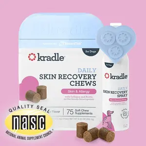 Kradle Skin & Seasonal Allergy Duo for Dogs | Skin Recovery Chews (75 ct) with Skin Recovery Spray (4 oz)