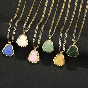 18K gold plated Buddha pendant chain necklace for men and women, 3MM flat Figaro necklace, spiritual accessory, meaningful gift for relatives and friends