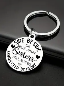 Fashion Letter Pattern Slogan Metal Keychain for Men & Women,  Round Shaped Stainless Steel Keychain, Fashion Accessories, Personalized Heart Tag