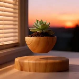 Magnetic Levitation PlantPot（not including plant）Black Wood Grain White Marble Pot with Unique Levitation Effect for Air Plants & Bonsai Home Garden Decor Perfect Christmas Gift for Plant Lovers