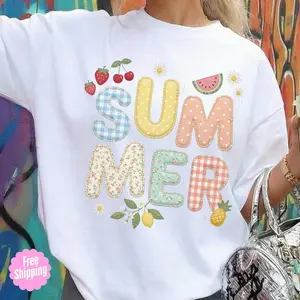 Comfort Colors Patchwork (faux) Summer T-Shirt, Quilted Gingham Floral Cottagecore Tee
