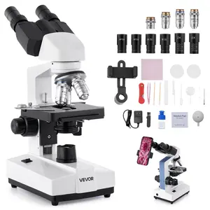 【DealsForYouDays】VEVOR Binocular Microscope, 40-5000X Magnification, Professional Compound Microscope for Adult with Dual Stage and Two Sets of Eyepieces, Aluminum Alloy Body, Includes LED Light and Phone Holder Teaching Supplies Learning Tool