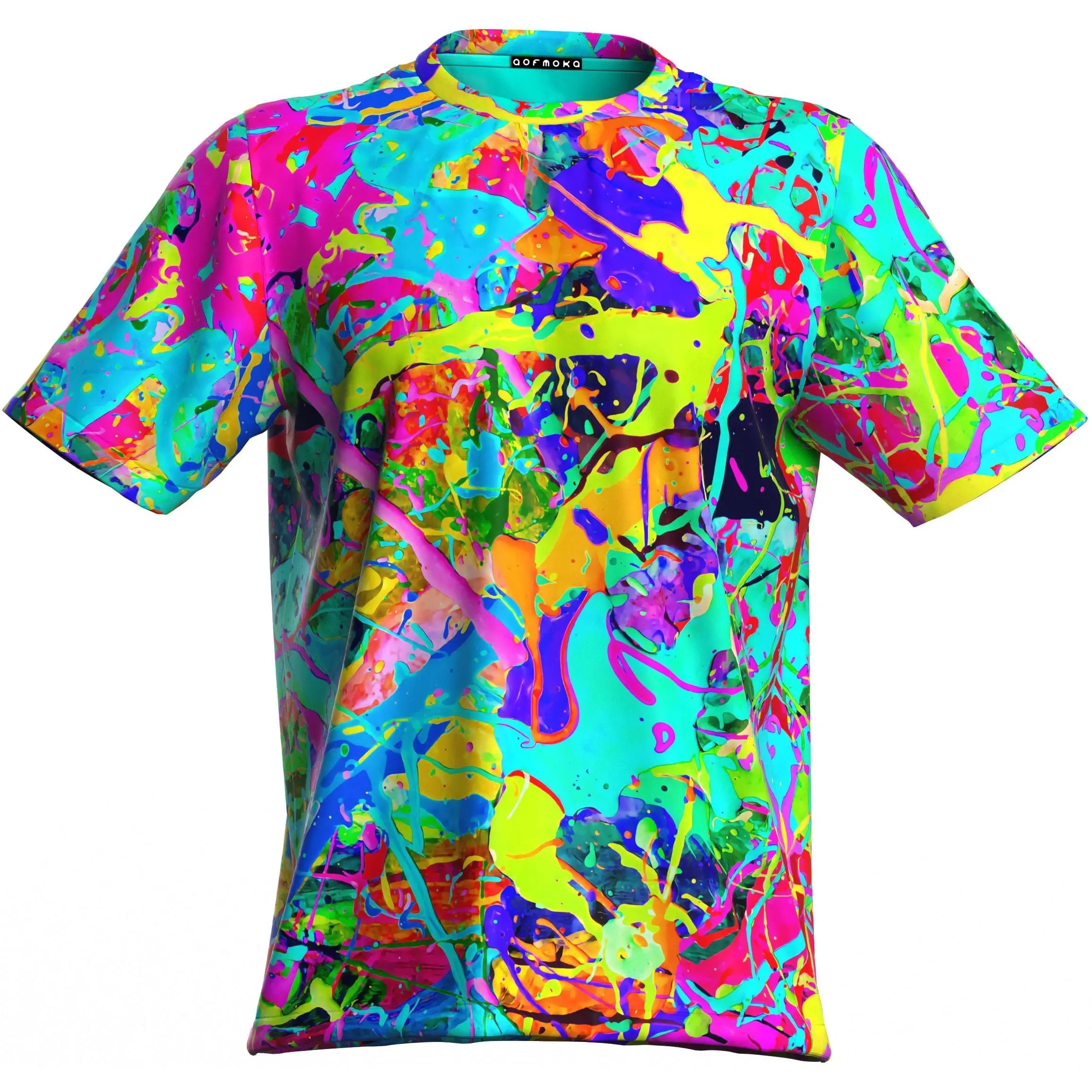 Unisex Vibrant Neon Abstract Paint Splatter T-Shirt – Festival Rave Pride Casual Outfit, Bold Colorful Artistic Design for Men & Women