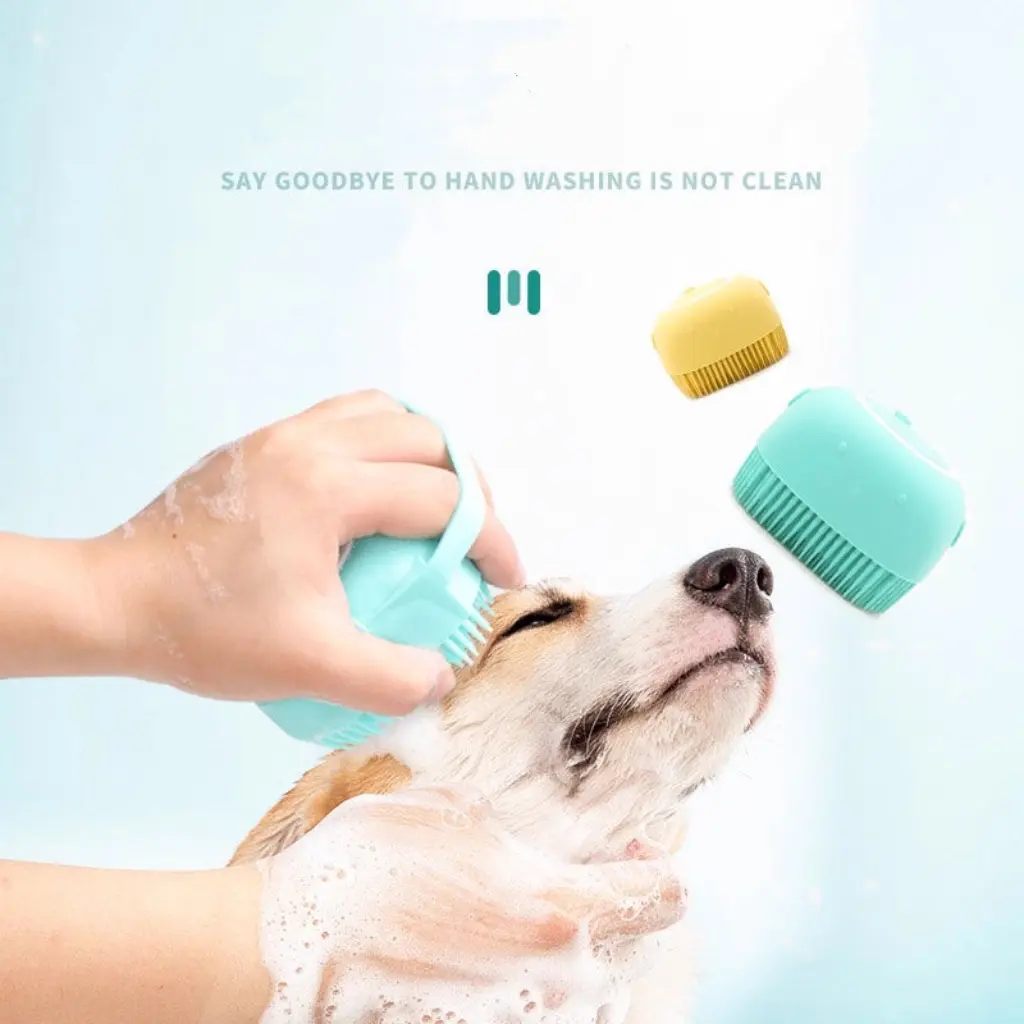 Silicone Pet Bath Brush & Shampoo Dispenser – Gentle Massage Grooming Tool for Dogs & Cats, Ergonomic
