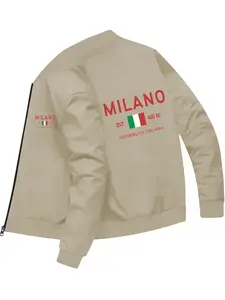 Milan Established 400 BC Republic Italiana Printed Stand Collar Jacket for Daily Street Fashion and Trendy Outfits