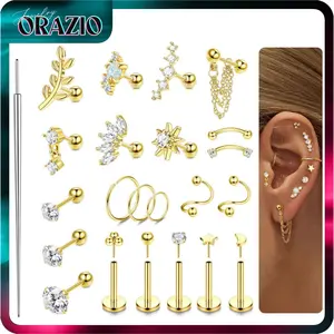 ORAZIO 16 Gauge Cartilage Earrings for Women-Hypoallergenic Surgical Stainless Steel Tragus Earring Set Threadless Flat Back Earrings Push in Nose Studs Daith Conch Tragus Helix Piercing Jewelry