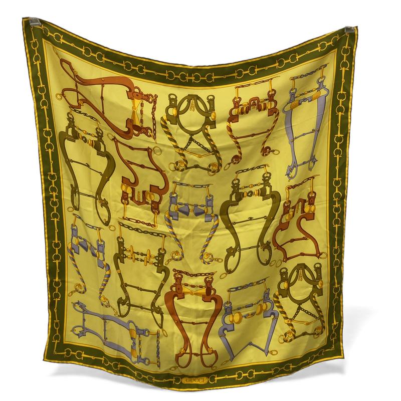 Pre-owned Gucci Silk Scarf Scarve Vintage 60s 100% Silk Horsebit Made in Italy
