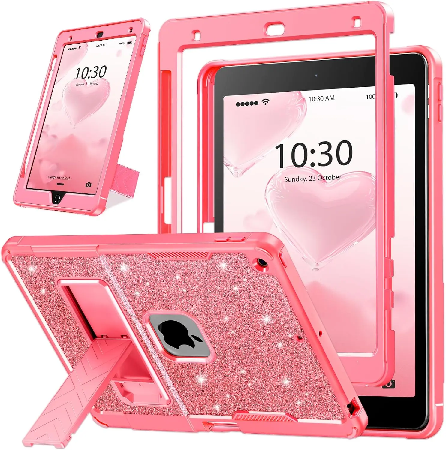 INFILAND Glitter Case for iPad 9th Generation (2021) / 8th Generation (2020) / 7th Generation (2019) 10.2 Inch, Heavy Duty Shockproof Protective Cute Cover with Kickstand for Kids, Girls