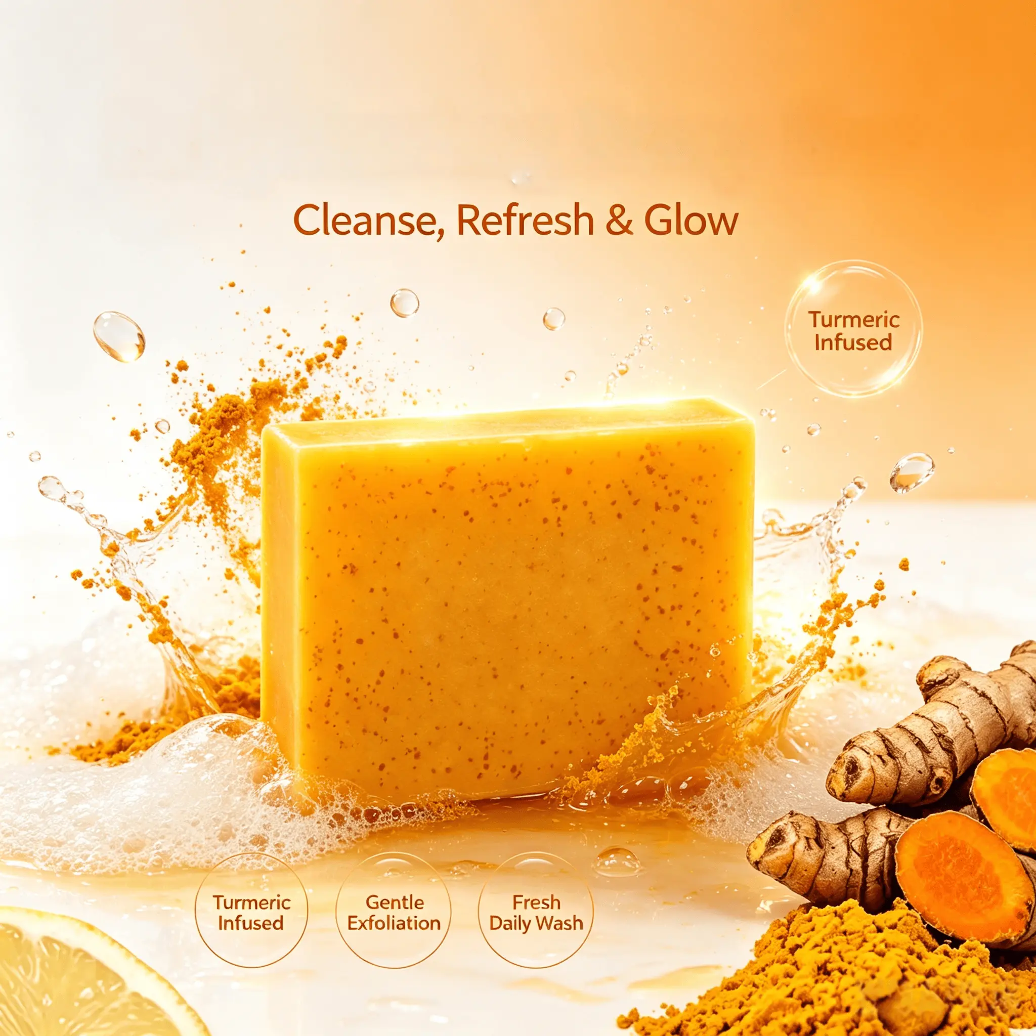 Handmade Turmeric Lemon Soap, Gentle Plant-Derived Formula, Refreshing Warm Scent, For Face & Body Cleansing, Acne-Prone Skin Repair