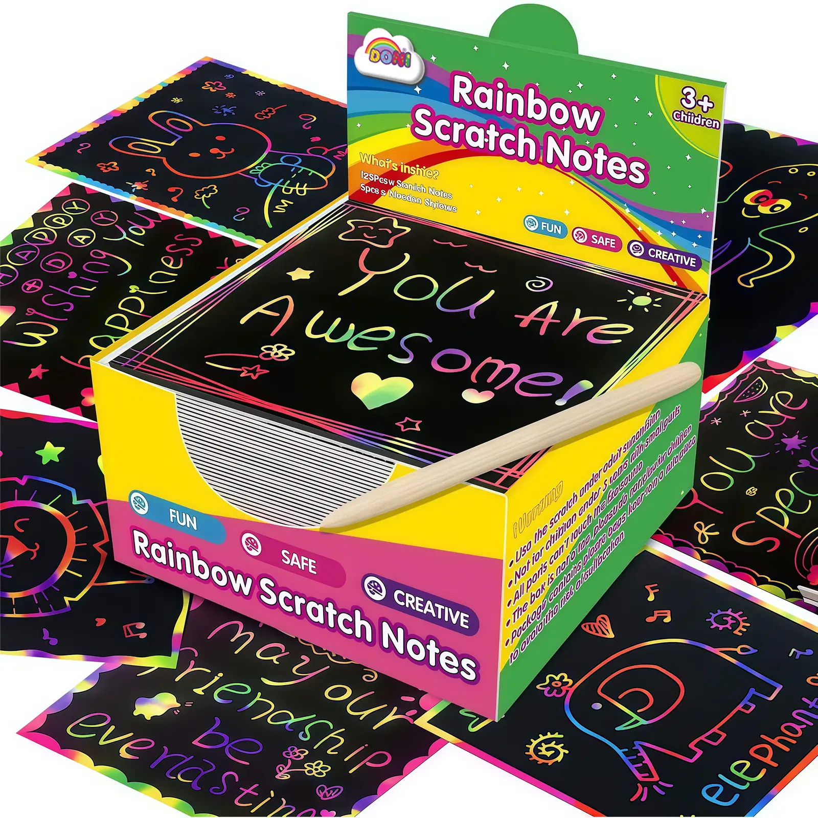 125pcs Rainbow Scratch Paper Art Crafts Mini Notes Kids Gifts 4 5 6 7 8 9 10 Years Old Girls Boys Students Teens Classroom Prizes Supplies School Birt