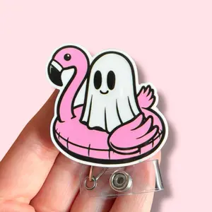 Glitter My Badge Summerween ghost Spooky nurse badge reel for nurse and hospital workers. Badge clip Badge pull - Retractable swivel clip with a 360 rotation. Great gift for coworker.