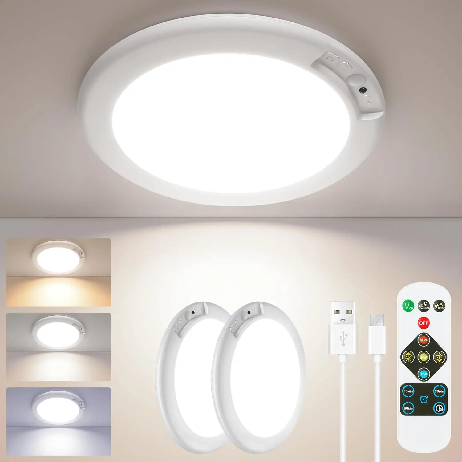Rechargeable Motion Sensor Ceiling Spot Light - Magnetic Wireless Remote-Controlled, Battery-Powered, Easy-to-Install for Home Improvement Indoor Lighting Needs (Closet, Stairs)