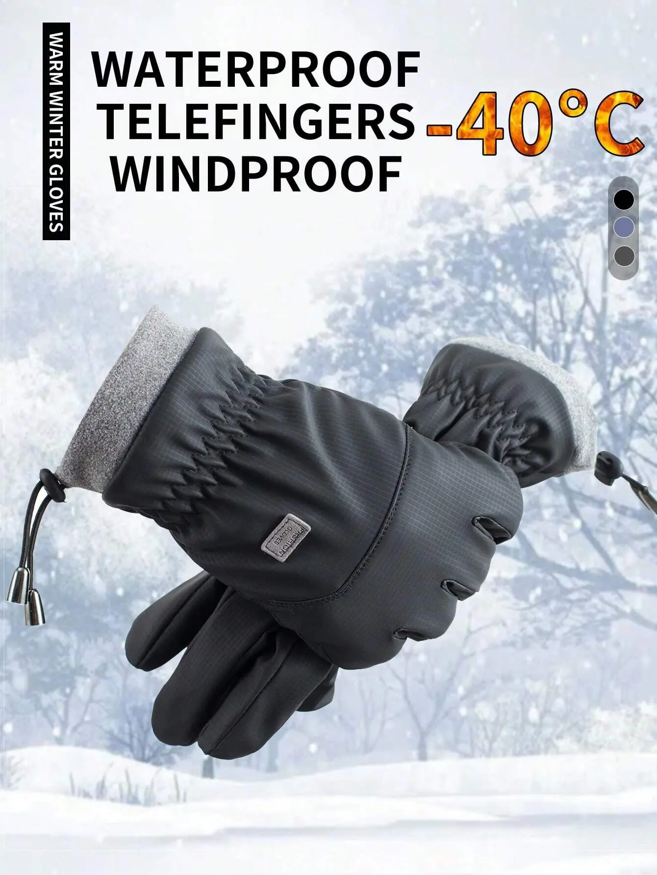 1 Pair Winter Ski Outdoor Riding Waterproof Windproof Anti-Freezing Anti-Slip Thermal Lined Thick Touchscreen Motorcycle Gloves For Men