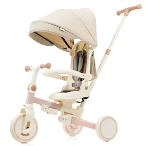 7-in-1 Foldable Baby Tricycle | Removable Parent Push Handle + Pedals | Canopy & Guardrail | 12-72M On-The-Go Fun!
