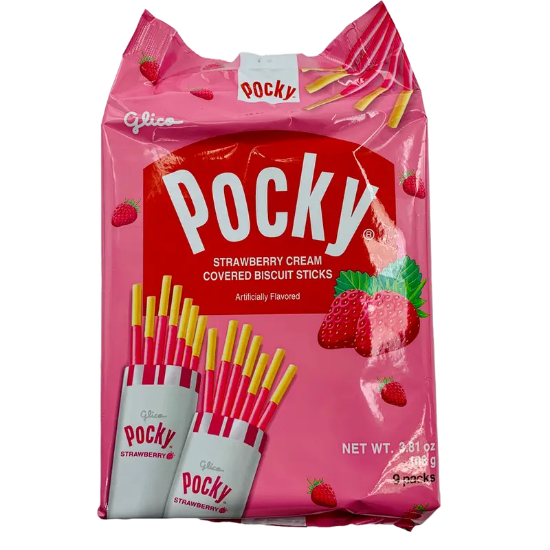 Glico Pocky Strawberry  Family Size - 9P / 108 g  Delicious Snack
