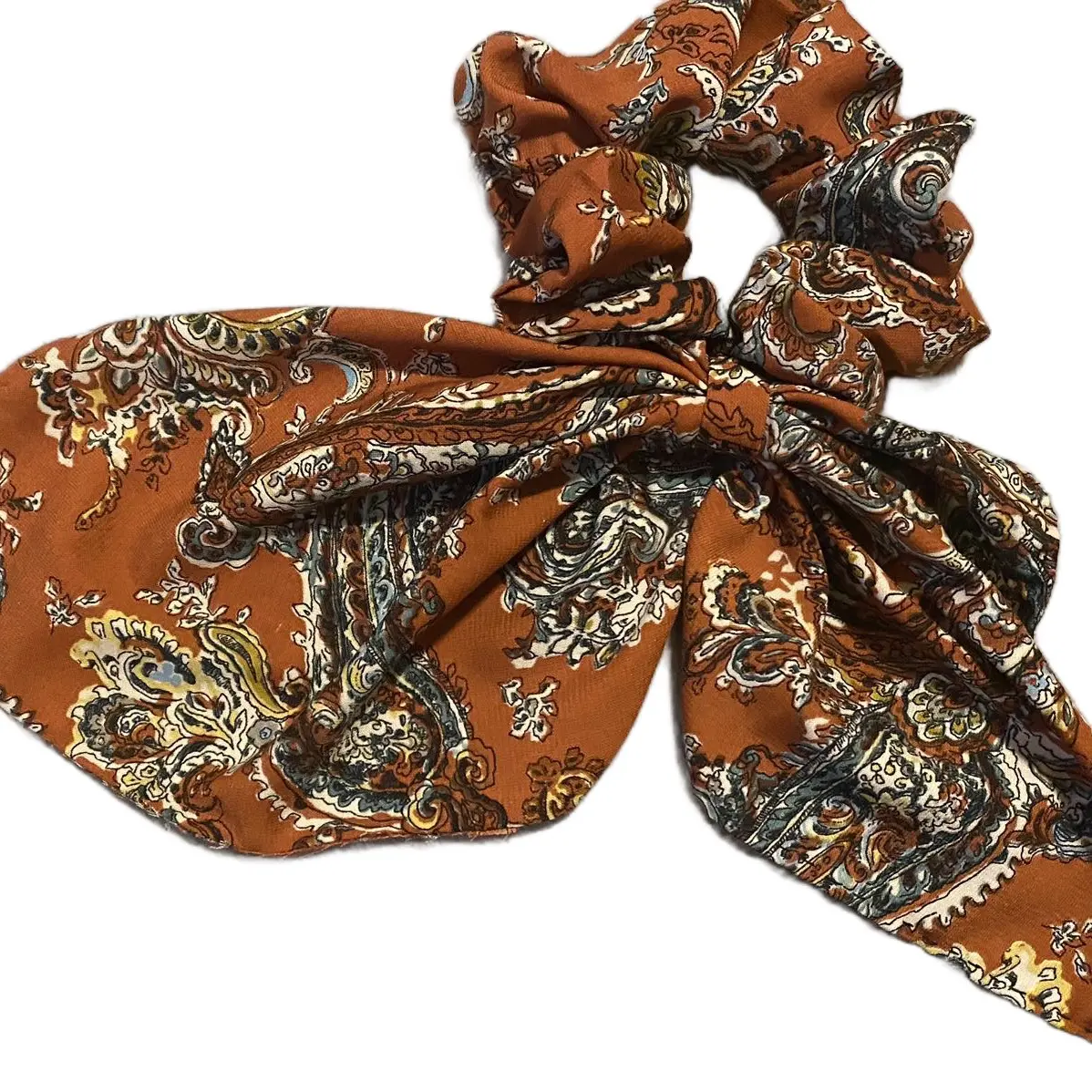 Orange Floral Hair Scrunchie Scarf for Women