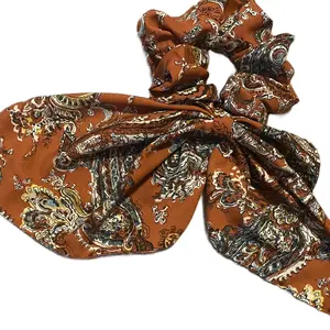 Orange Floral Hair Scrunchie Scarf for Women