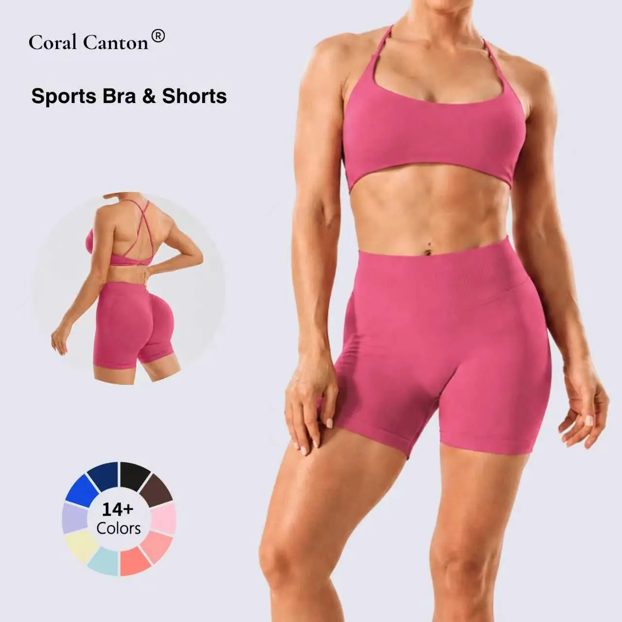 Coral Canton Seamless Sports Bra & Shorts Set SohoChic