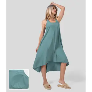 Halara Breezeful Backless Racerback Side Pocket High Low Flowy Midi Quick Dry Casual Dress#TikTokShopBacktoSchool
