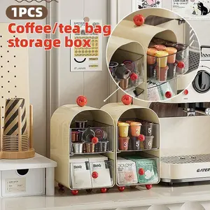 Multi-Purpose Tea Bag Storage Box, Coffee Capsule Organizer, Beverage Organizer, Kitchen Office Desktop Bar Counter High-End Minimalist Snack Holder, Tea Water Room Display Rack