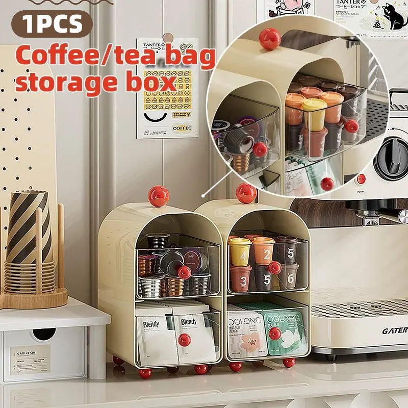 Multi-Purpose Tea Bag Storage Box, Coffee Capsule Organizer, Beverage Organizer, Kitchen Office Desktop Bar Counter High-End Minimalist Snack Holder, Tea Water Room Display Rack