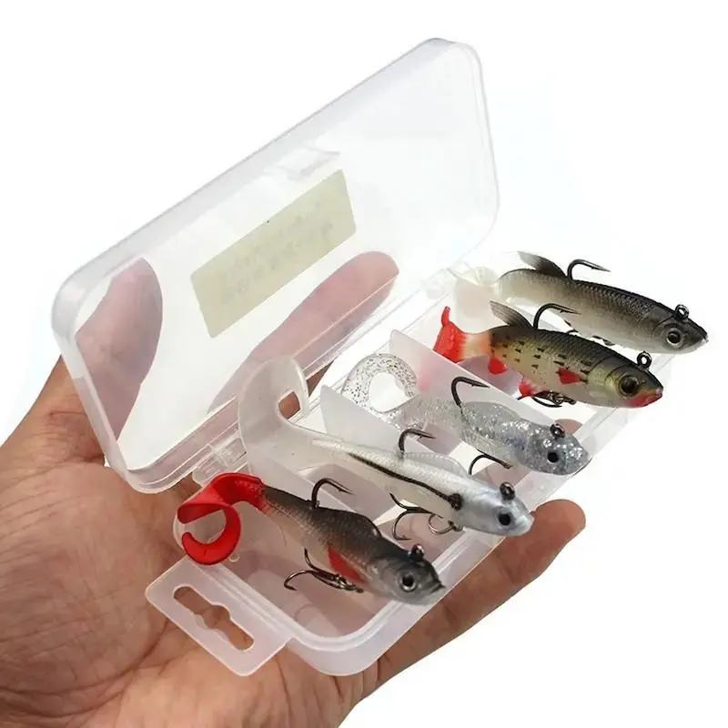 Artificial Fishing Lure with Lead Hook, 5 Counts Soft Bait Hook Heads, Swimming Action Fishing Lure, Outdoor Fishing Accessories, Fishing Hook Set, Fishing Tackle