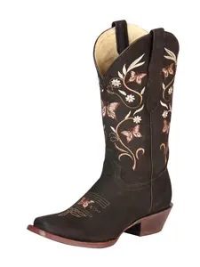 El General Womens Embroidered Butterfly Rodeo Boots Nobuck Leather - Brown 51227