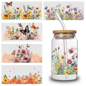 5 Sheets Floral Design UV DTF Stickers Motivational Ornaments Glass DTF Transfer Stickers Household Decor Art