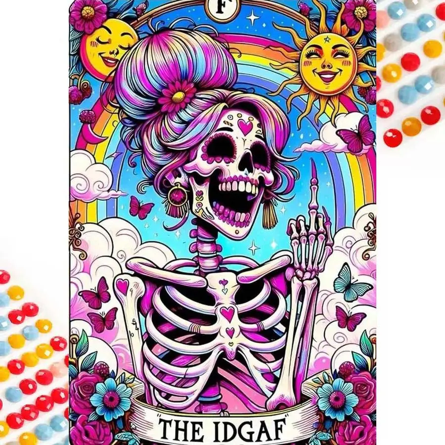 5D DIY Full Drill Round Diamond Painting - Diamond Art Kit Rainbow Skull. Mosaic, Canvas, Handicraft - DIY Decorative Painting, Home Wall Decor, Suitable for Halloween and Christmas, Birthday and Anniversary Gifts, Diamond Painting Kits