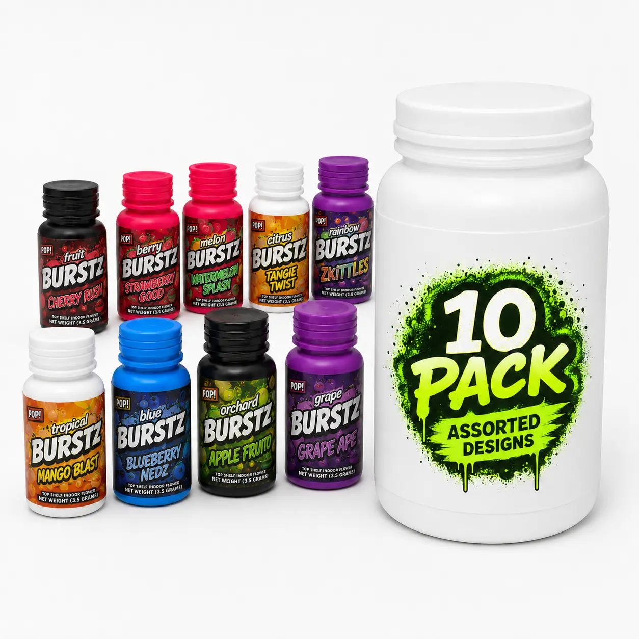 10 Pack – Bottle Style Plastic Storage Containers – Assorted Designs