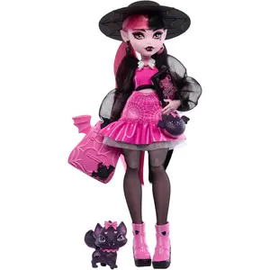 Doll with Pet BatCat Count Fabulous  Accessories Like Backpack, Spell Book, Bento Box  More