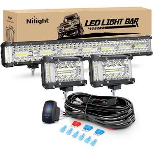 Nilight Side Shooter LED Light Bar Set 20 Inch Triple Row Spot Flood Combo Lights, 2PCS 4.3Inch LED Pod Lights with 5Pin Rocker Switch Wiring Harness Kit for Off-Road Fog Light dealsforyoudays, Led Lights Car, Auxiliary Lights