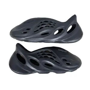 All Black Lightweight Foam Hollow Cutout Slip On Clogs, Quick Dry Perforated Slide Sandals Anti Slip Thick Cushion Sole Casual Pool Street Shoes