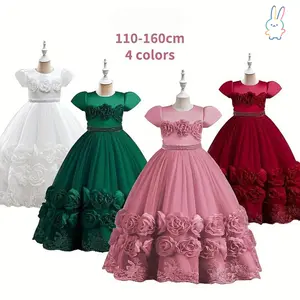ERT-Girl Formal Dress Ball Gown 3D Flower & Lace Embroidered Dress For Kids Pageant Wedding Bridesmaid Party Maxi Princess Communion Tulle Tutu Dresses