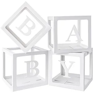 Boxes with Letters for  Shower, 4 count Clear Balloon Boxes for Boys and Girls Birthday  Decorations.