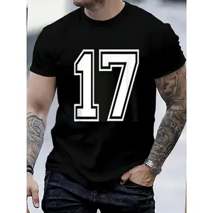 100% Cotton Number 17 Varsity Sports Team Jersey 17th Birthday 17 Years T-Shirt Women's Men's Graphic Tee Crew Neck summer vacation Tops