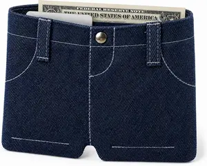 Pocket Pants Mini Jeans Wallet,Funny Jorts Style Denim Shorts Purse with 6 Card Slots for All Ages, Slim Folding Card Holder for Teens & Adults, Novelty Gag Gift for Men & Women
