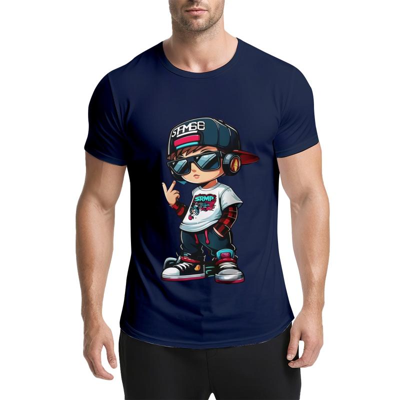 Men's Hip-Hop Cotton Graphic Tees - Cartoon Print, Classic Fit, Lightweight, Casual Crew Neck Short-Sleeve Top