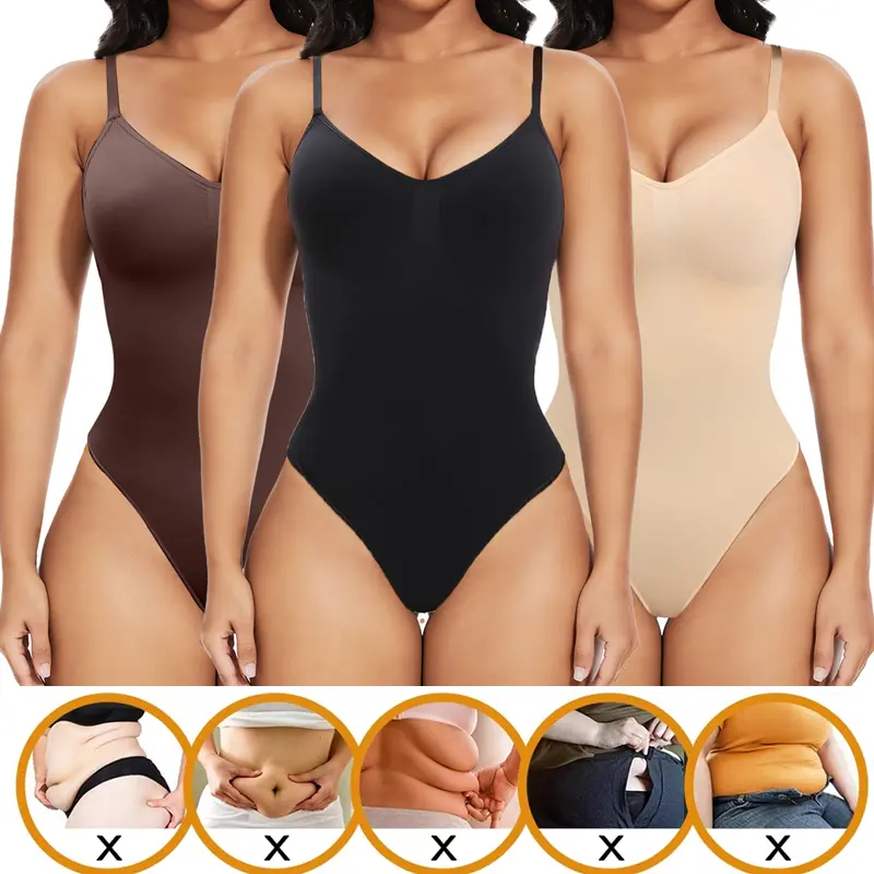 Womenswear One-Piece Tummy Tucking Bodysuit Comfort Sleeveless Tops Shapewear for Women Soft V Neck Simple Comfy Snatched Waistline