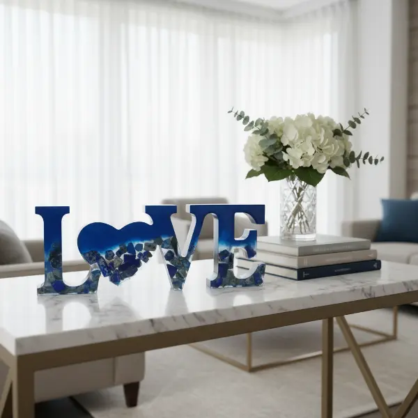 Epoxy Resin and Lapis Lazuli Stone World Art: "HOME," "LOVE," and "FAMILY" special orders