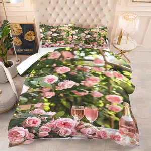 Romantic Rose Champagne Garden Bedding Set, Soft and Comfortable, Improves Sleep Quality, Includes 1 Blanket and Pillowcases, Kids and Adults Bedroom Decor
