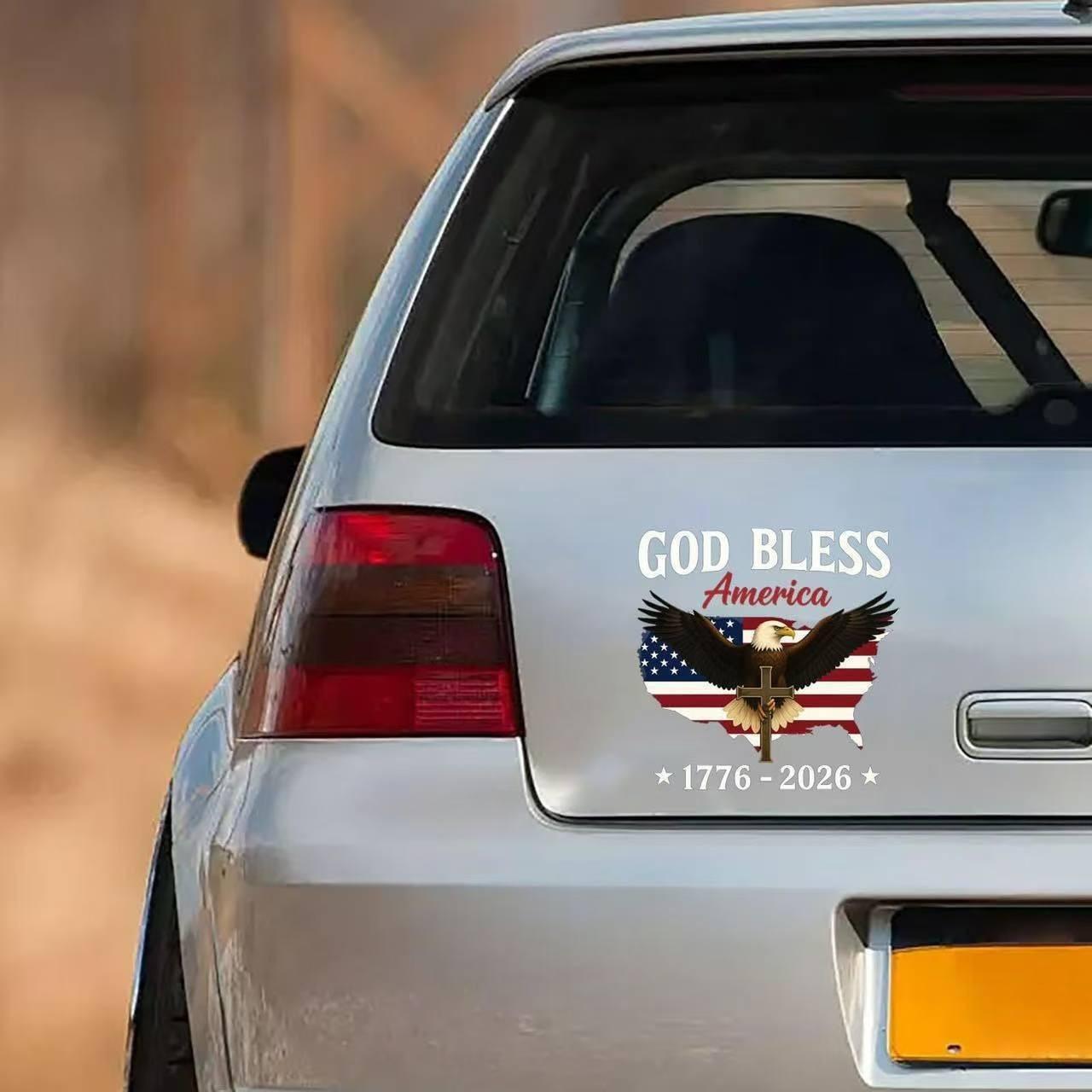 USA 250th Anniversary Car Decal 1776-2026, God Bless America Sticker with Bald Eagle, Cross & Flag, Waterproof Vinyl for Trucks, RVs, Laptops, 3 Sizes (6"/8"/12"), 2026 Sestercentennial Commemorative Veteran Gift, Patriotic Window Sticker summerwins