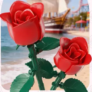 2Pcs Brick Rose Stems Construction Building Block Flower Set, Grown Ups' Hobby Idea & Mindful Escape, Kids Toys 3+, Mom Gift, Aesthetic Desk Decoration