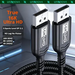 UNIQNOVA DisplayPort 2.1 Cable, Upcycled Braided 16K DP 2.1 Video Cable, Gold Plated Connectors, 16K@80Hz, 8K@240Hz-60Hz, 4K@240Hz-144Hz, 2K@240Hz, HDR, Compatible for Gaming, Monitor, PC, Laptop, TV, 3.3FT/6.6FT/10FT