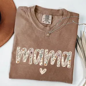 Comfort Colors Floral mama T-Shirt, New Mom gift, Retro Mom Tee, Cute Mom Shirt, Pregnancy announcement shirt - AMBER