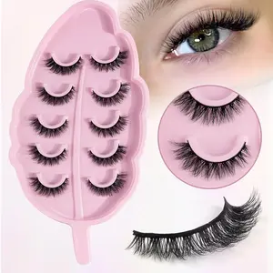3D False Eyelashes with Leaf-shaped Tray, 5 Pairs Natural Look Lightweight Lash Extensions, Self Grafting Curl Eyelashes, Eye Makeup Product for Women & Girls, Cosmetic