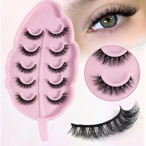 3D False Eyelashes with Leaf-shaped Tray, 5 Pairs Natural Look Lightweight Lash Extensions, Self Grafting Curl Eyelashes, DIY Personal Lashes, Eye Makeup Product for Women & Girls, Cosmetic, DIY Eyelash Set
