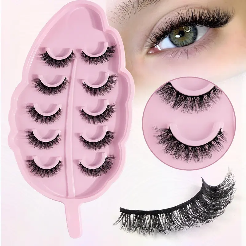 3D False Eyelashes with Leaf-shaped Tray, 5 Pairs Natural Look Lightweight Lash Extensions, Self Grafting Curl Eyelashes, DIY Personal Lashes, Eye Makeup Product for Women & Girls, Cosmetic, DIY Eyelash Set